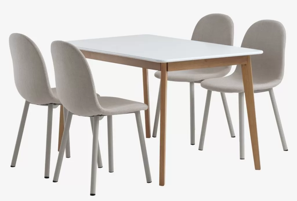 Store JEGIND + EJSTRUP JEGIND L130 Tisch weiß + 4 EJSTRUP Stühle beige