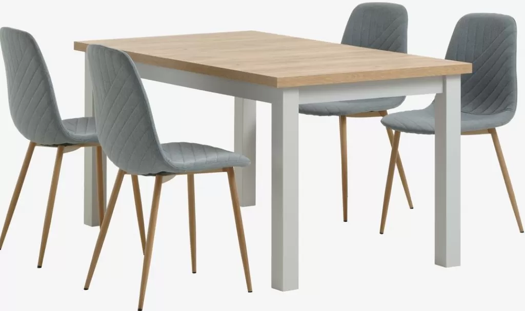 Discount MARKSKEL + JONSTRUP MARKSKEL L150/193 Tisch helgrau + 4 JONSTRUP hellblau