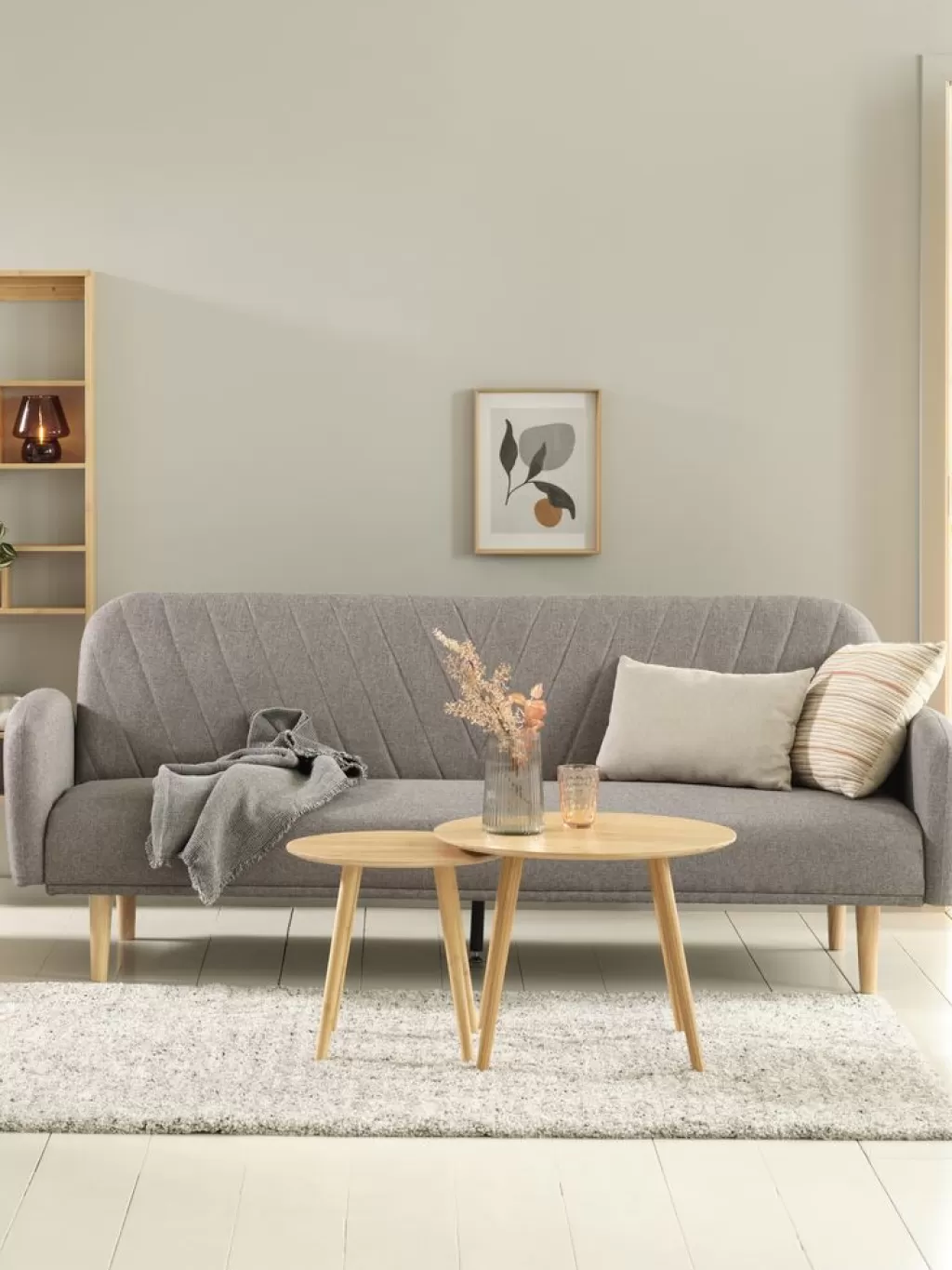 Outlet PARADIS Schlafsofa Stoff /eichefarben Hellgrau