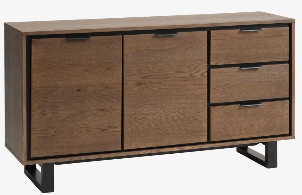 Hot HORNBORG Sideboard 2 Türen 3 Schubladen dunkle Eiche