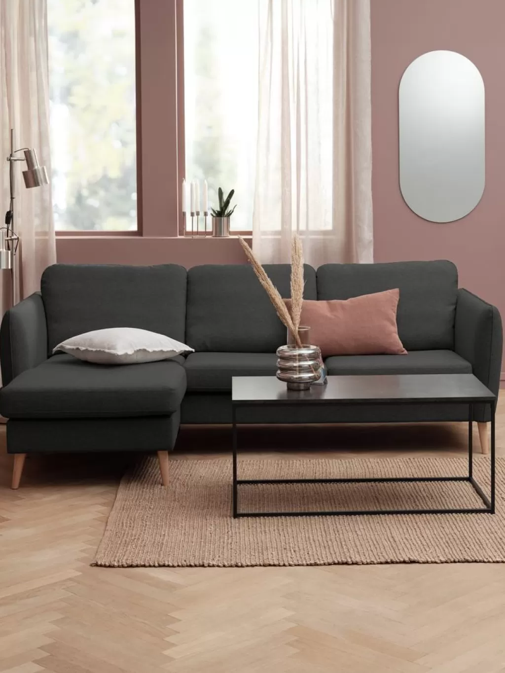 New AARHUS Sofa Chaiselongue links Dunkelgrau