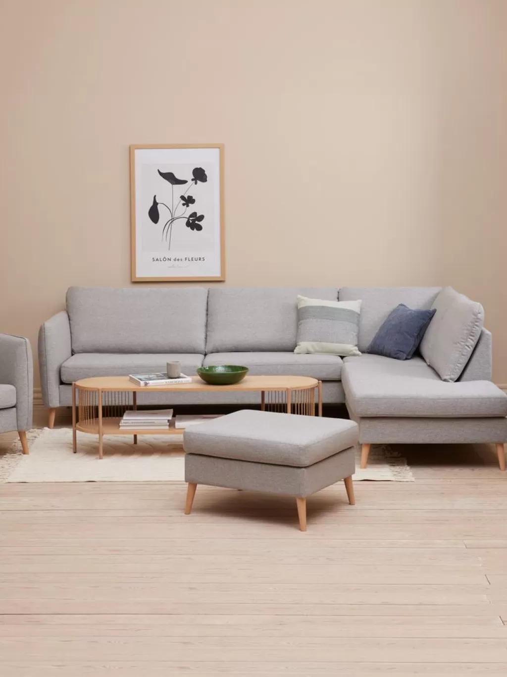 Shop AARHUS Sofa Ecke offen rechts Stoff Hellgrau