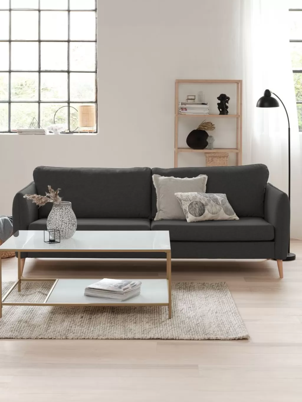 Cheap AARHUS Sofa 3-Sitzer Stoff Dunkelgrau