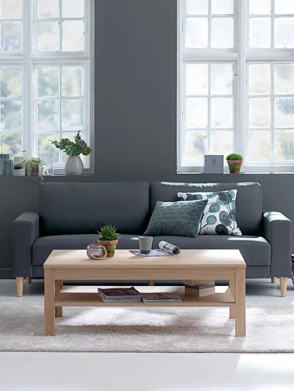 Discount EGENSE Sofa 3-Sitzer Stoff Dunkelgrau