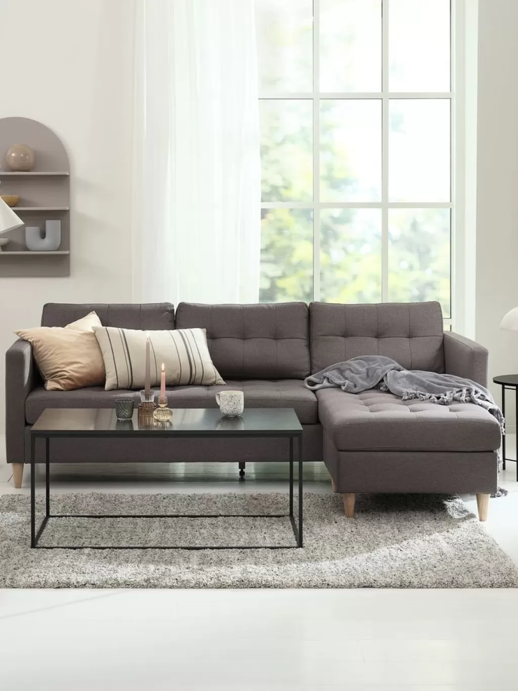 Discount FALSLEV Sofa Chaiselongue Stoff Grau