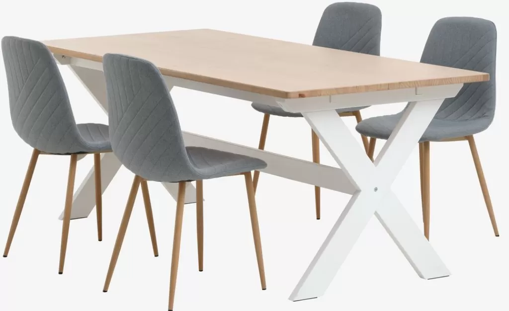 Outlet VISLINGE + JONSTRUP VISLINGE L190 Tisch natur + 4 JONSTRUP Stühle hellblau